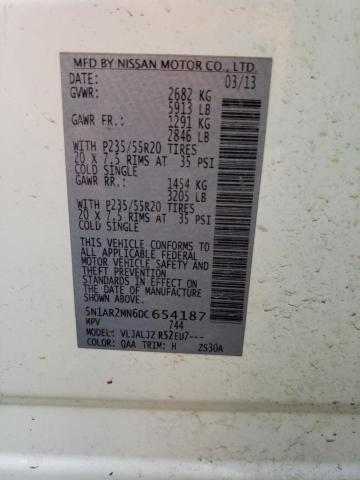 5N1AR2MN6DC654187 - 2013 NISSAN PATHFINDER S WHITE photo 12