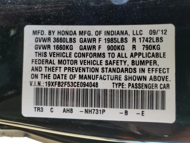 19XFB2F53CE094048 - 2012 HONDA CIVIC LX BLACK photo 12