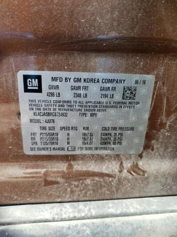 KL4CJASB8GB724932 - 2016 BUICK ENCORE BROWN photo 13