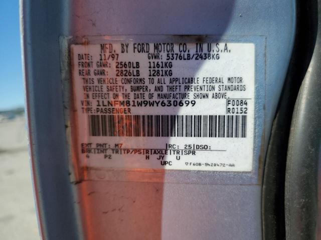 1LNFM81W9WY630699 - 1998 LINCOLN TOWN CAR EXECUTIVE BLUE photo 12