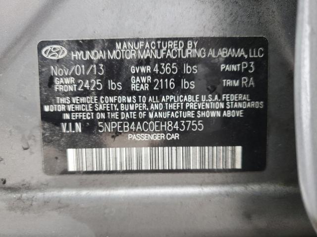 5NPEB4AC0EH843755 - 2014 HYUNDAI SONATA GLS GRAY photo 12