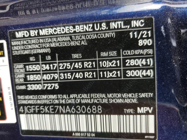 4JGFF5KE7NA630688 - 2022 MERCEDES-BENZ GLS 450 4MATIC BLUE photo 13