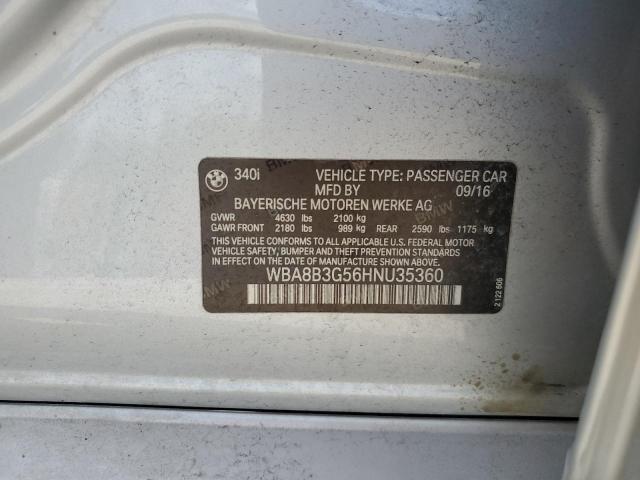 WBA8B3G56HNU35360 - 2017 BMW 340 I SILVER photo 13