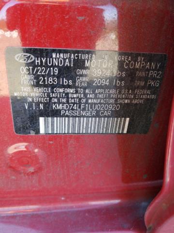 KMHD74LF1LU020920 - 2020 HYUNDAI ELANTRA SE RED photo 12