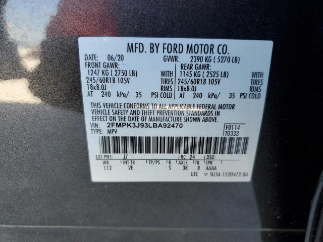 2FMPK3J93LBA92470 - 2020 FORD EDGE SEL GRAY photo 14