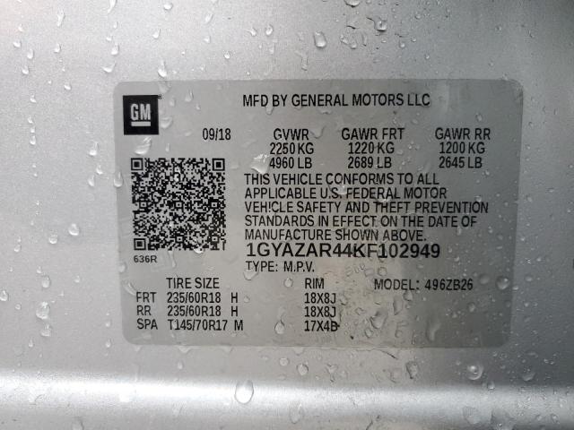 1GYAZAR44KF102949 - 2019 CADILLAC XT4 LUXURY SILVER photo 13