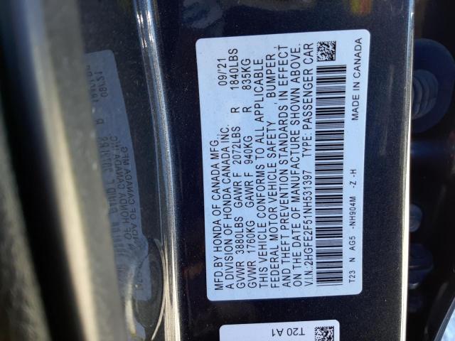 2HGFE2F51NH531397 - 2022 HONDA CIVIC SPORT 灰色 照片 12