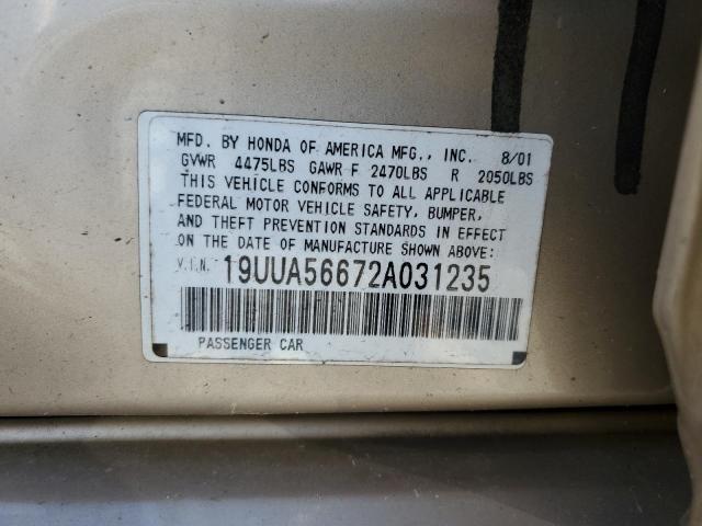 19UUA56672A031235 - 2002 ACURA 3.2TL TAN photo 12