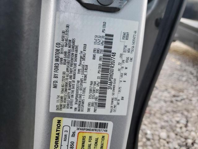 3FA6P0HDXFR207748 - 2015 FORD FUSION SE SILVER photo 12