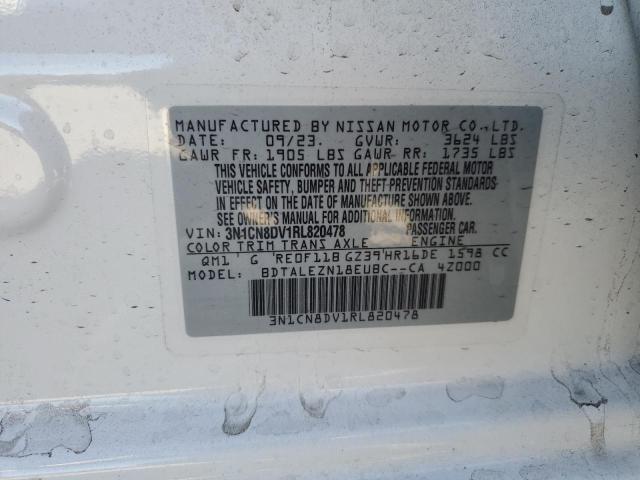 3N1CN8DV1RL820478 - 2024 NISSAN VERSA S WHITE photo 12