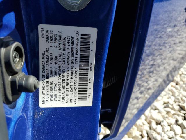 2HGFC1F70GH659957 - 2016 HONDA CIVIC EXL ლურჯი ფოტო 13