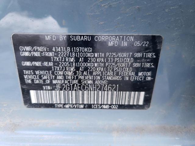 JF2GTAEC6NH274621 - 2022 SUBARU CROSSTREK PREMIUM 蓝色 照片 13