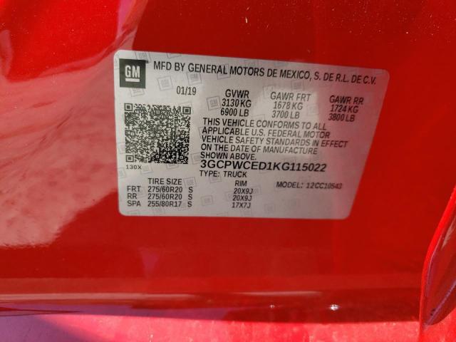 3GCPWCED1KG115022 - 2019 CHEVROLET SILVERADO C1500 LT RED photo 12