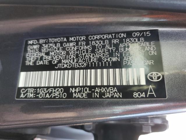 JTDKDTB32F1111111 - 2015 TOYOTA PRIUS C GRAY photo 12