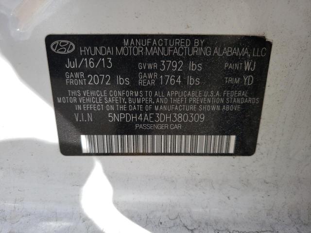 5NPDH4AE3DH380309 - 2013 HYUNDAI ELANTRA GLS WHITE photo 13