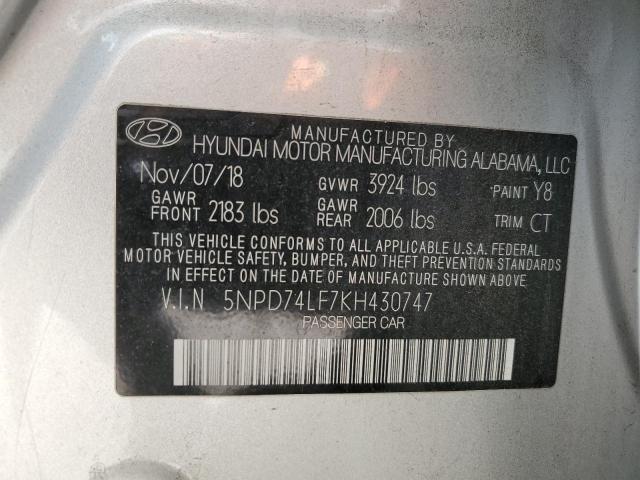 5NPD74LF7KH430747 - 2019 HYUNDAI ELANTRA SE SILVER photo 12