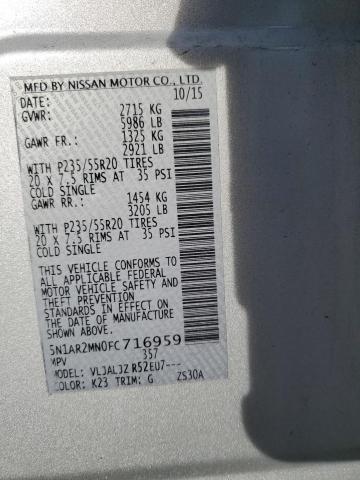 5N1AR2MN0FC716959 - 2015 NISSAN PATHFINDER S SILVER photo 14