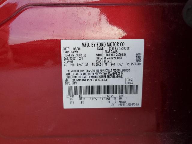 2LMPJ6LP7GBL80423 - 2016 LINCOLN MKX RESERVE Կարմիր լուսանկար 13
