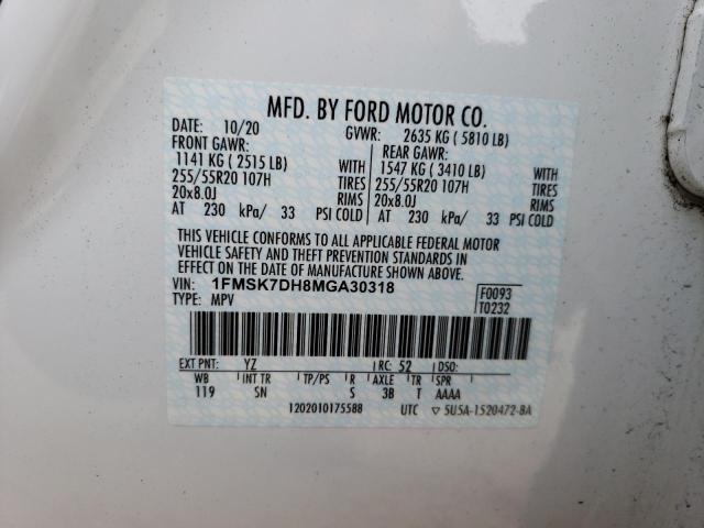 1FMSK7DH8MGA30318 - 2021 FORD EXPLORER X WHITE photo 13