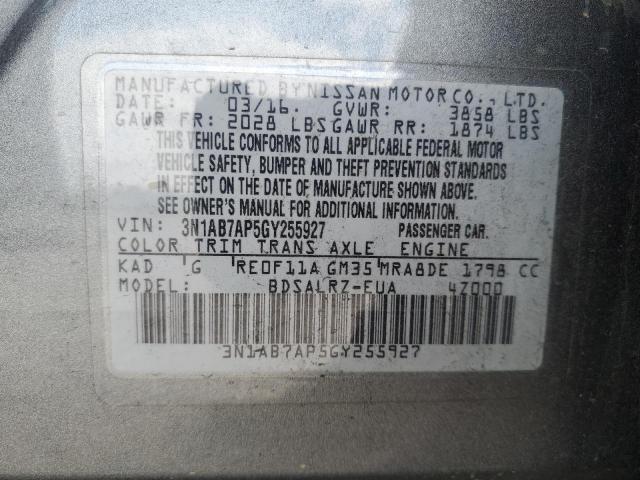 3N1AB7AP5GY255927 - 2016 NISSAN SENTRA S GRAY photo 12