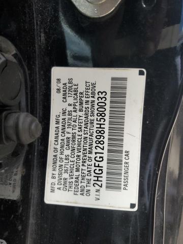 2HGFG12898H580033 - 2008 HONDA CIVIC EX BLACK photo 12