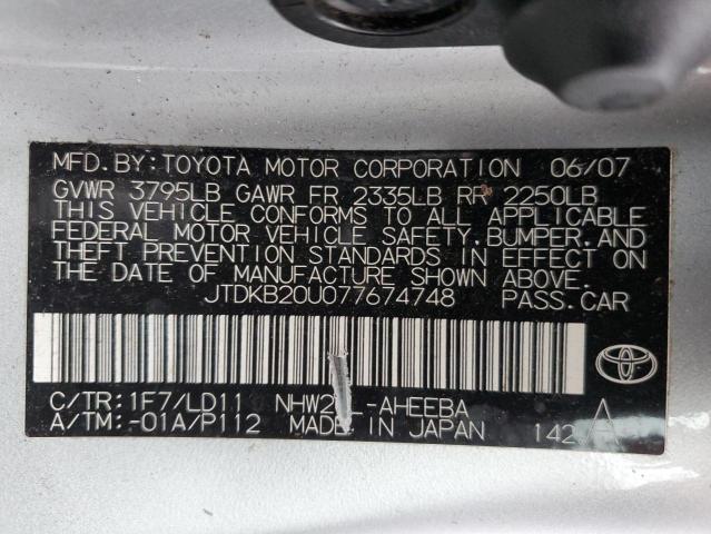 JTDKB20U077674748 - 2007 TOYOTA PRIUS SILVER photo 12