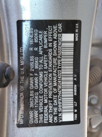 SHHFK7H47MU414323 - 2021 HONDA CIVIC SPORT 银色 照片 12