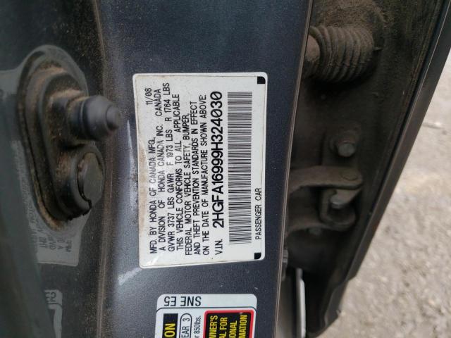 2HGFA16999H324030 - 2009 HONDA CIVIC EXL GRAY photo 12