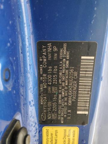 KMHHU6KH2AU031561 - 2010 HYUNDAI GENESIS CO 3.8L BLUE photo 12