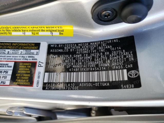 4T4BF1FKXFR454314 - 2015 TOYOTA CAMRY LE SILVER photo 12