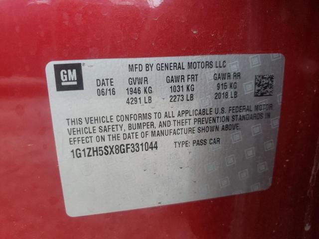 1G1ZH5SX8GF331044 - 2016 CHEVROLET MALIBU PREMIER RED photo 12