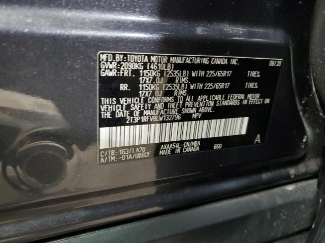 2T3P1RFV8LW132796 - 2020 TOYOTA RAV4 XLE GRAY photo 12