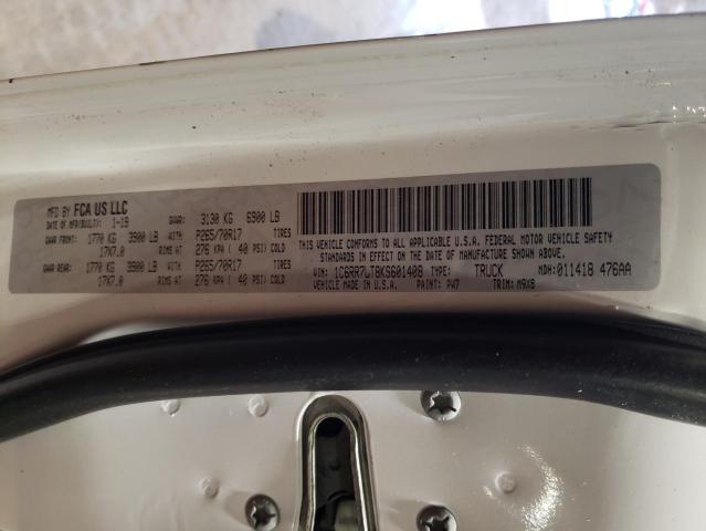 1C6RR7LT8KS601408 - 2019 RAM 1500 CLASS SLT თეთრი ფოტო 13