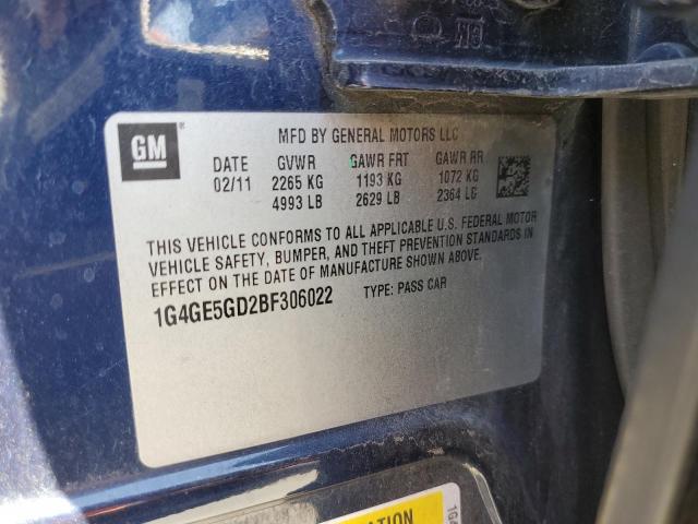 1G4GE5GD2BF306022 - 2011 BUICK LACROSSE CXS BLUE photo 12