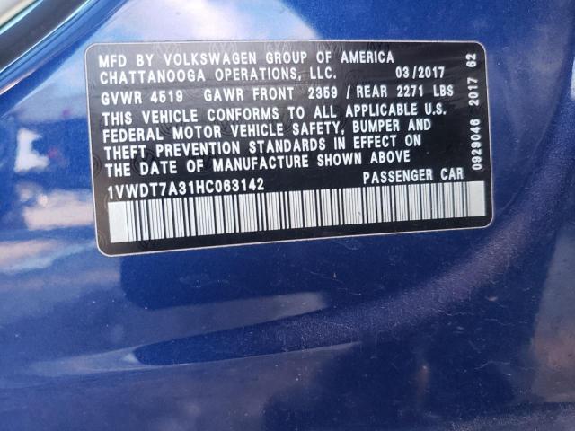 1VWDT7A31HC063142 - 2017 VOLKSWAGEN PASSAT R-LINE Mavi foto 12