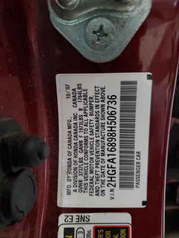 2HGFA16898H506736 - 2008 HONDA CIVIC EX BURGUNDY photo 13