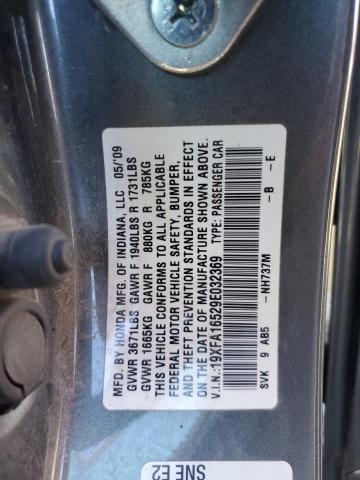 19XFA16529E032369 - 2009 HONDA CIVIC LX GRAY photo 12