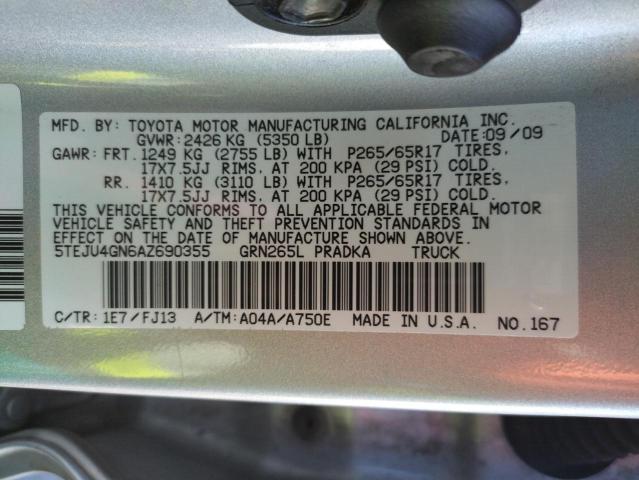 5TEJU4GN6AZ690355 - 2010 TOYOTA TACOMA DOUBLE CAB PRERUNNER SILVER photo 12