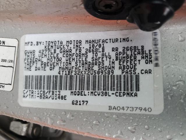 4T1BF32KX2U509589 - 2002 TOYOTA CAMRY LE SILVER photo 13