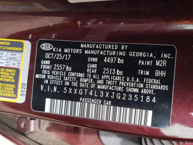 5XXGT4L3XJG235184 - 2018 KIA OPTIMA LX MAROON photo 12