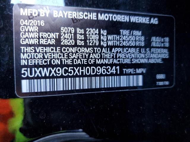 5UXWX9C5XH0D96341 - 2017 BMW X3 XDRIVE28I BLACK photo 12