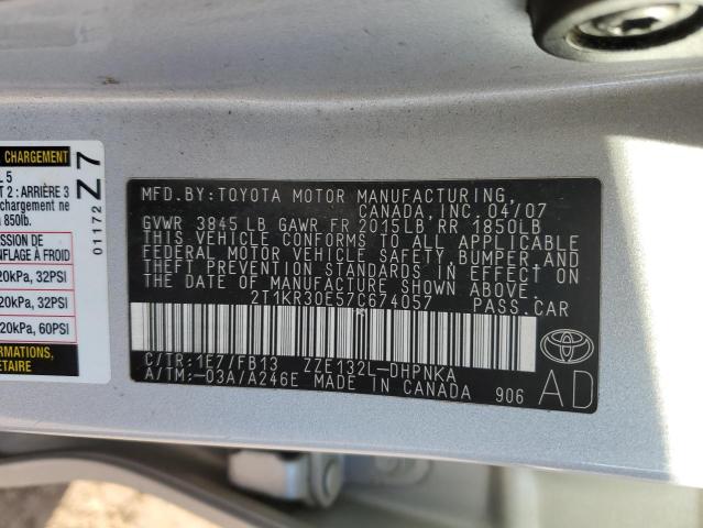 2T1KR30E57C674057 - 2007 TOYOTA COROLLA MA XR SILVER photo 12