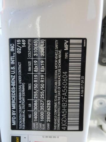 4JGDA5HB2FA560604 - 2015 MERCEDES-BENZ ML 350 4MATIC WHITE photo 13