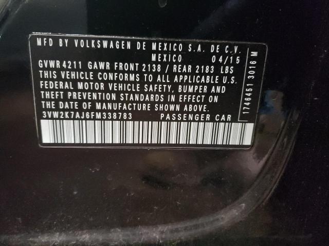 3VW2K7AJ6FM338783 - 2015 VOLKSWAGEN JETTA BASE BLACK photo 12