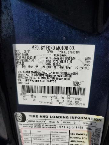 1FTFW1EF4BFC74765 - 2011 FORD F150 SUPERCREW BLUE photo 13