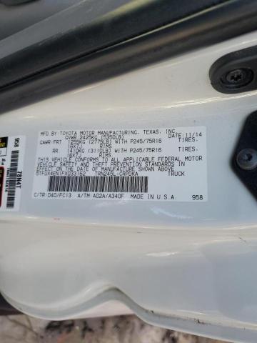 5TFUX4EN1FX033162 - 2015 TOYOTA TACOMA ACCESS CAB თეთრი ფოტო 12