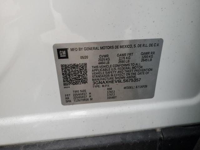 3GNAXHEV6LS675357 - 2020 CHEVROLET EQUINOX LS WHITE photo 13