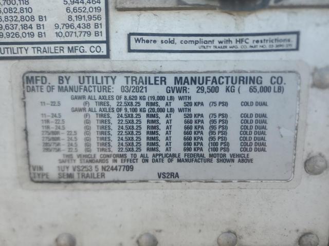 1UYVS2535N2447709 - 2022 UTILITY TRAILER WHITE photo 10