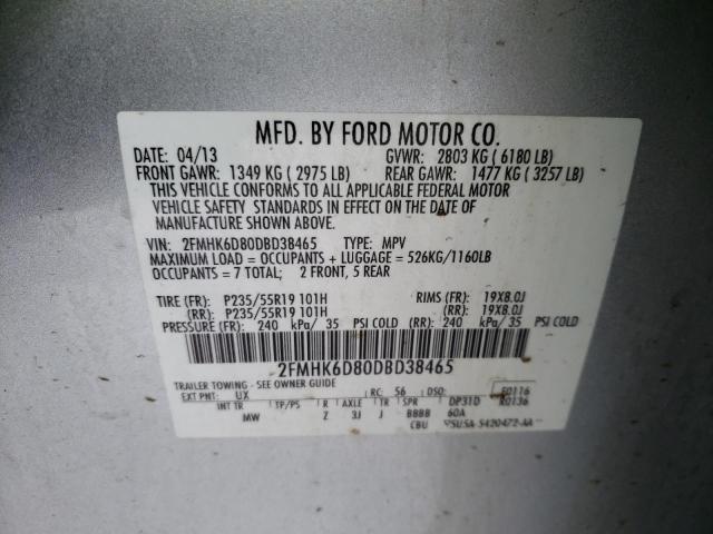 2FMHK6D80DBD38465 - 2013 FORD FLEX LIMITED SILVER photo 12