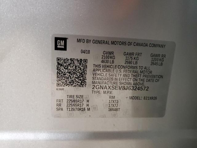 2GNAXSEV8J6324572 - 2018 CHEVROLET EQUINOX LT SILVER photo 13